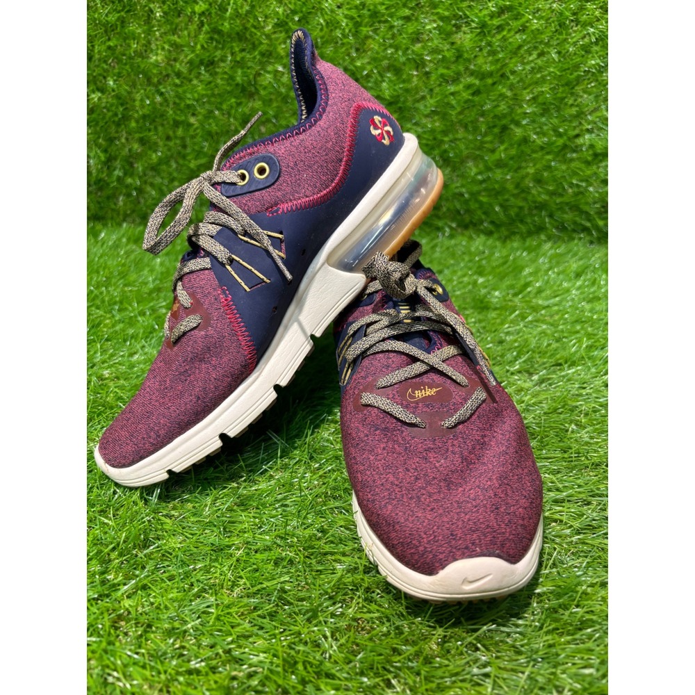Nike Air Max Sequent 3 Burgundy Navy Gold AR0255-600 Womens 6.5